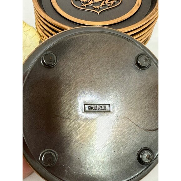 VTG Hyde Park Coaster Set 8 Monogrammed Copper Coat of Arms Barware Arms-Crest - Picture 4 of 10